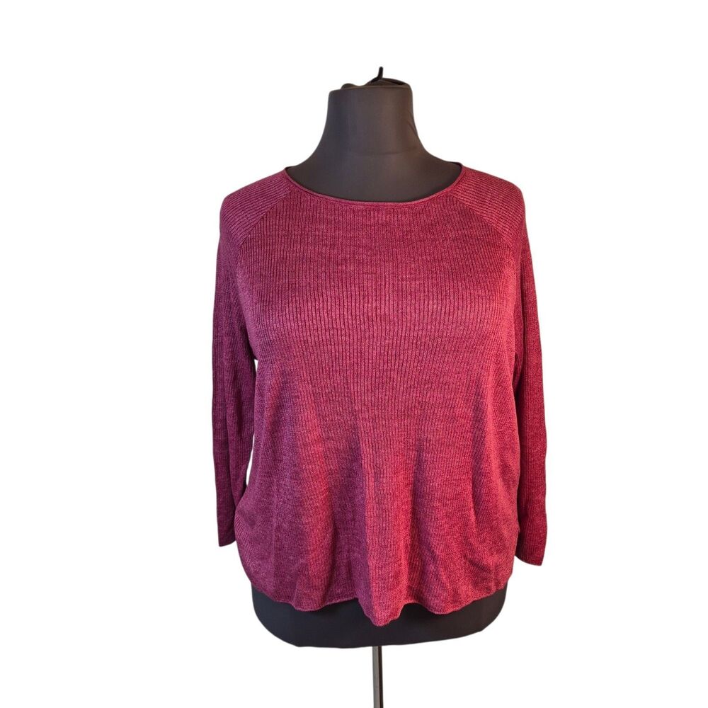 Eileen Fisher Women's 100% Organic Linen Sweater Size 1X Fushia Ragland Sleeve